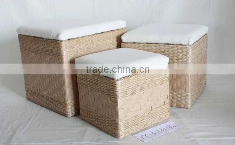 Set of 3 Natural cattail leaf and paper string handmaking ottoman