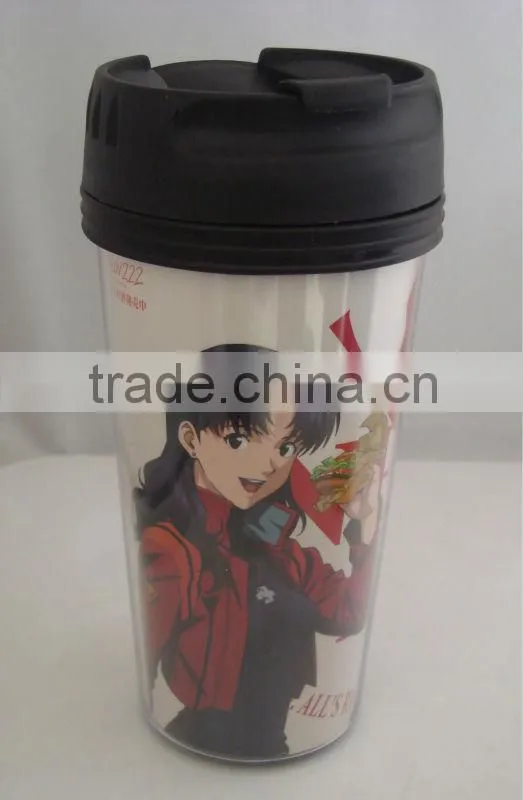 cute double wall plastic travel advertising mug