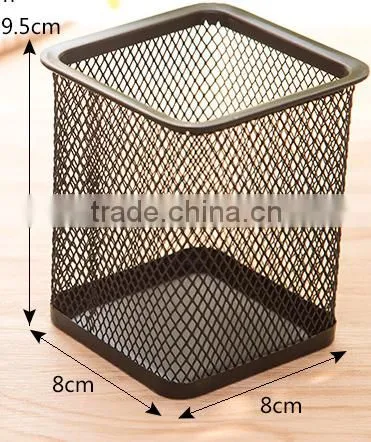 Icegreen Multifunctional Black Metal Square Mesh Design Home Office Pen Holder Case