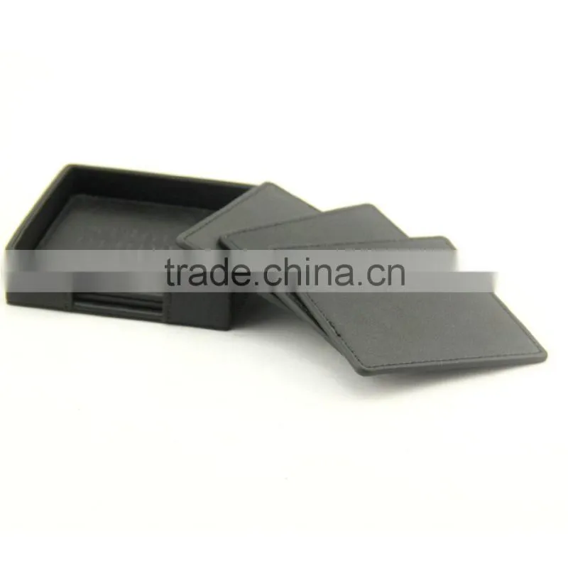 Black square PU leather coaster sets