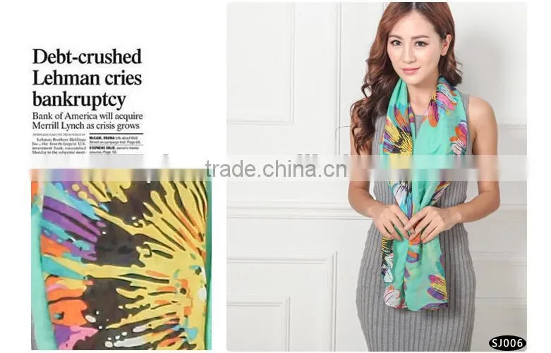 butterfly printed scarf/chiffon cheap scarf/mix design fashion scarf