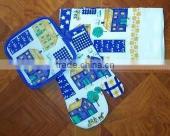 printed cotton kitchen oven mitts set with towel and pot holder bulk buy from china