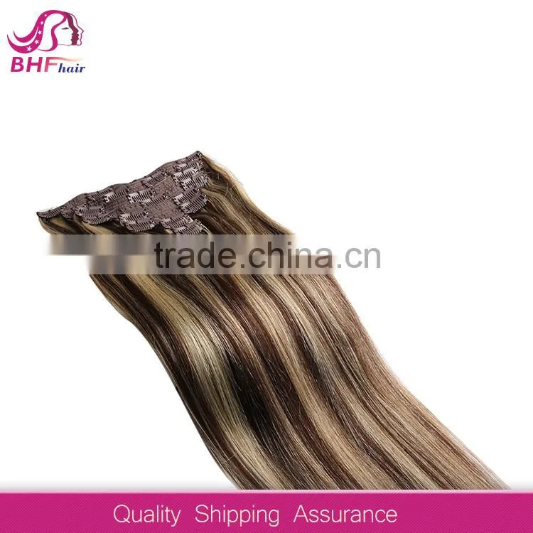 Clip In Remy Human Hair Extensions Browm Blonde Mix For White Women