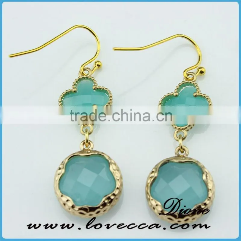 New Arrival Jewelry Simple 18k Gold Earrings Designs With Green Glass Stone