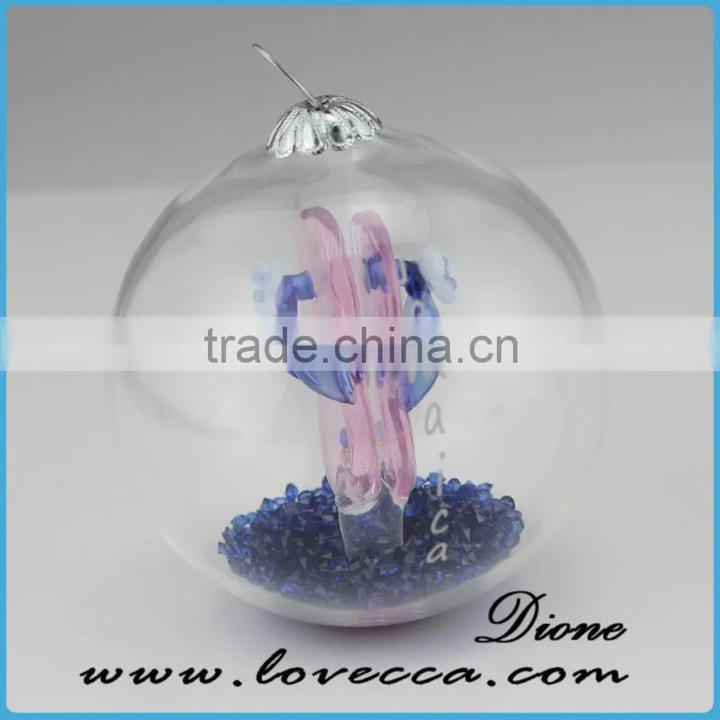Pink and blue christmas Ornaments 2.75 Inches glass terrarium, Resin diamond and shoes glass ball