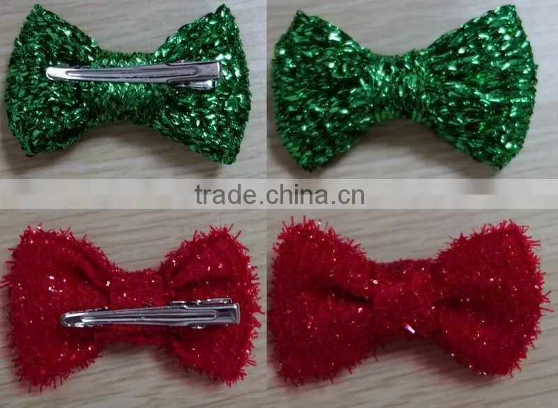 Christmas shiny fabric bow tie hair clips for happy human