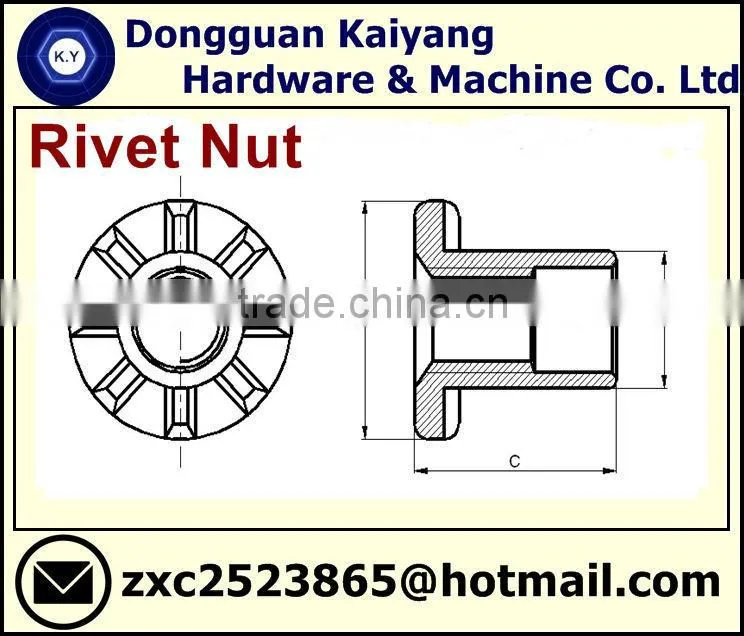 Rivet Nuts (with head printed pattern) (Furniture Fastener); M6, M8