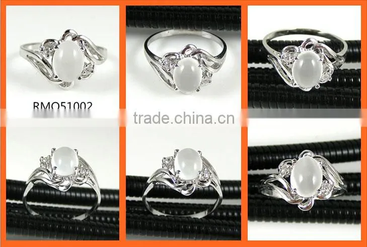 Ring sterling silver and moonstone (natural) 6x8mm oval with two-rhinestone