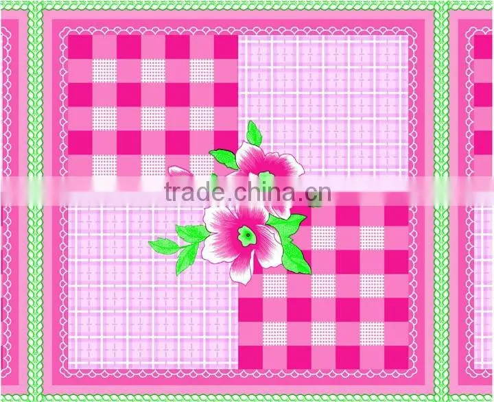 printed floral and checked design PEVA table cloth with lace/wave/straight edge