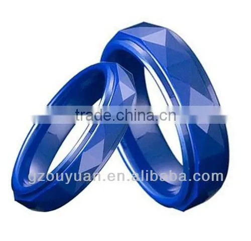 Fashion Men and Women Blue Ceramic Wedding Band Ring, Facted Blue Ceramic Ring