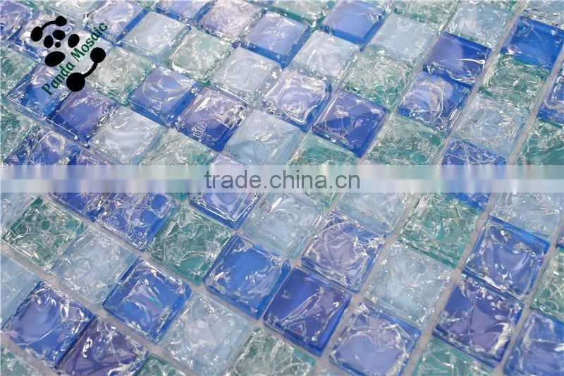 MB SMS14 Decorative Wall Tile Price Ice Crackle Glass Mosaic Tile Green Blue Glass Mosaic Bathroom
