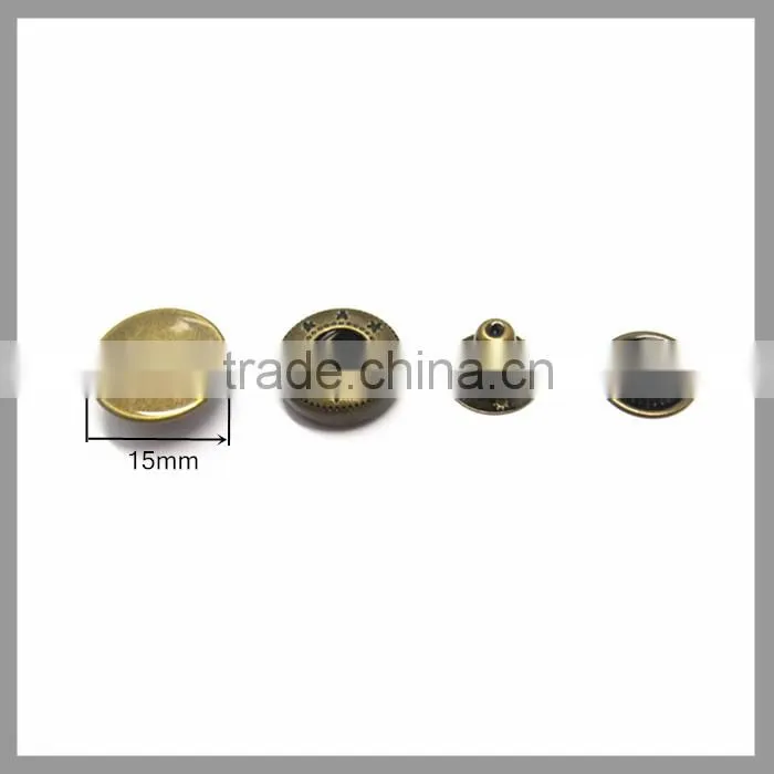 15mm Antique Brass Metal Snap Fasteners For Leather