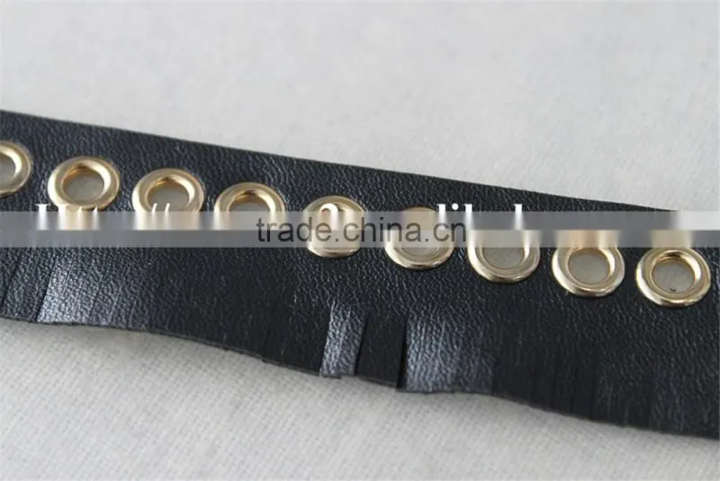 new design with light gold metal eyelet handwork tassel lace trim for sale