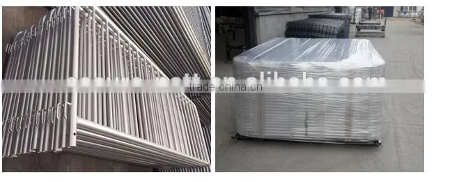 road barricade or pedestrian barrier/metal crowd control barrier at riot/event for crowd control