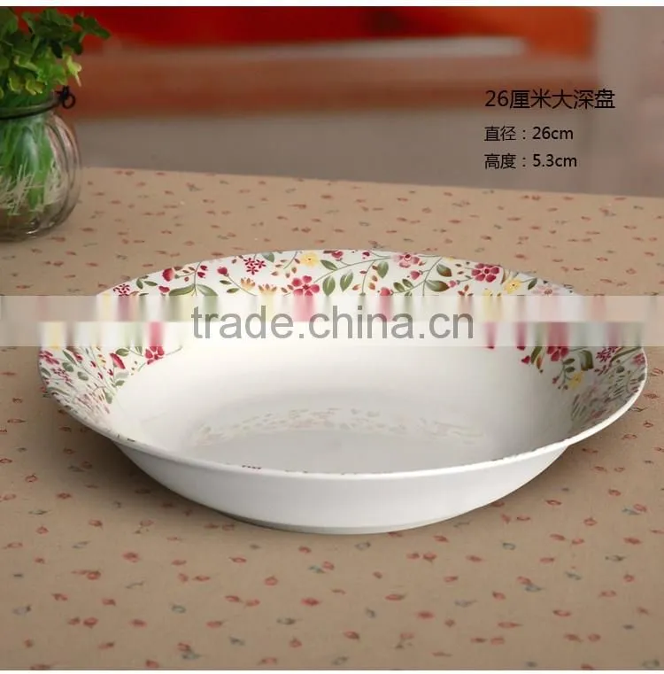 Porcelain flat Plates/Serving Platters with flower , Round&Elegant, White