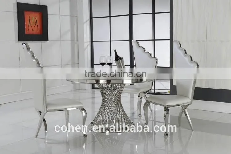 2016 Hot sale stylish design marble top dining table and chairs/stainless steel furniture dining table set for restaurant