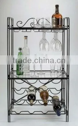 Black Metal Wine and Glass Floor Standing Rack