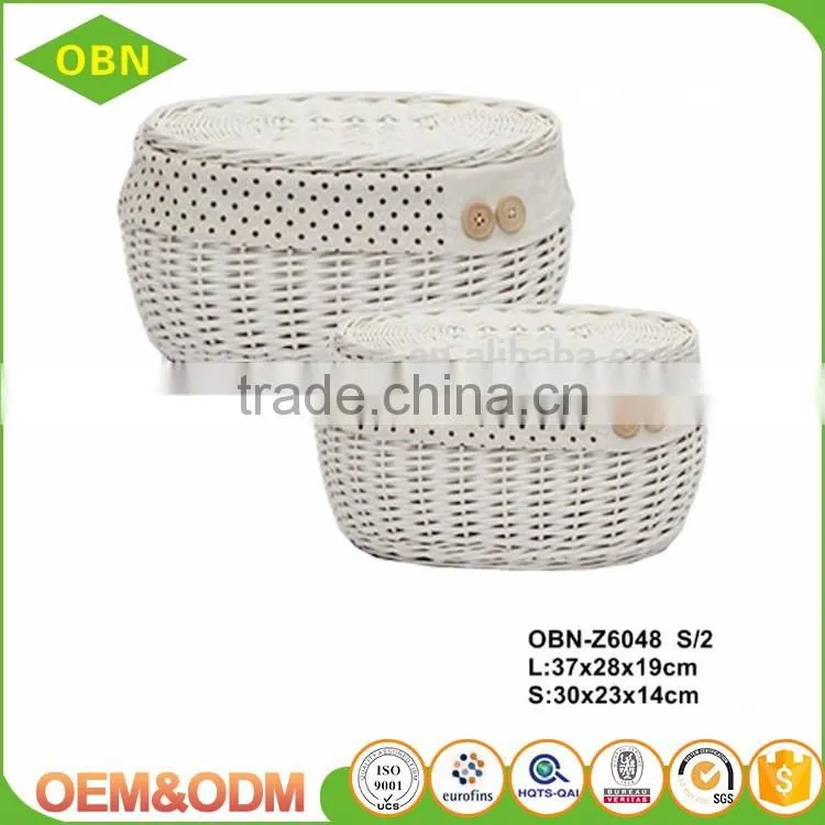 Manufacture direct sales home decorative white willow wicker storage sundry basket with cover and lid