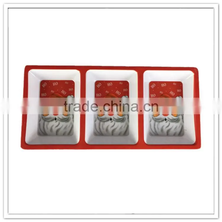 Fair quality holiday 3 compartments decorative plastic christmas plate with divider
