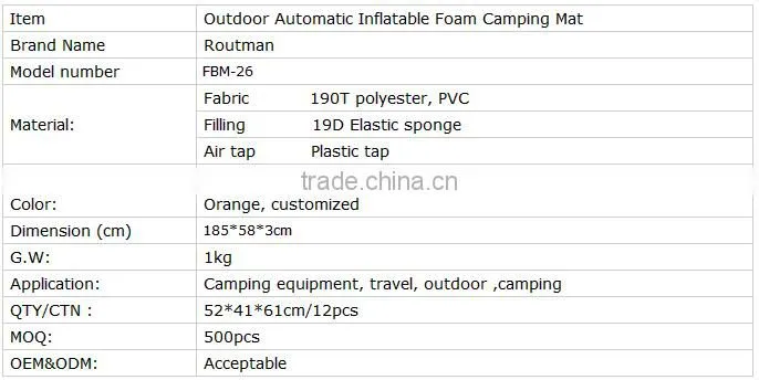 Outdoor Camping Self Inflatable Easy Carry Sleeping Mat