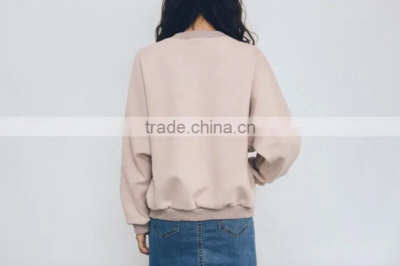New Fashion Fall Winter Fashion Women Loose Students Take Faux Suede Baseball Uniform Coats Outerwear Gray Pink Maron Jackets