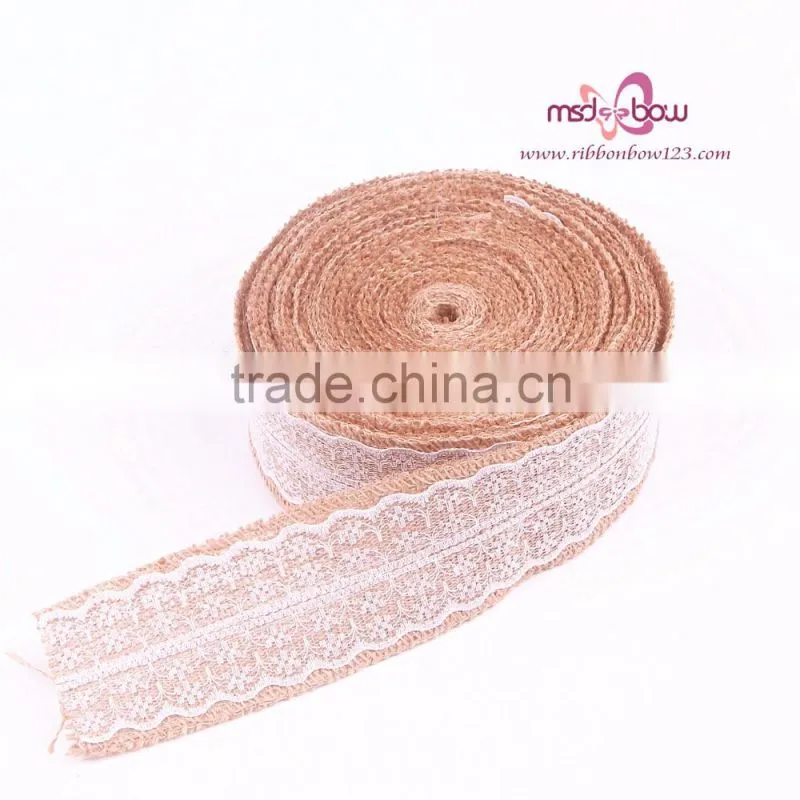 Wholesale Natural White Lace Trim Tape Jute Burlap Ribbon