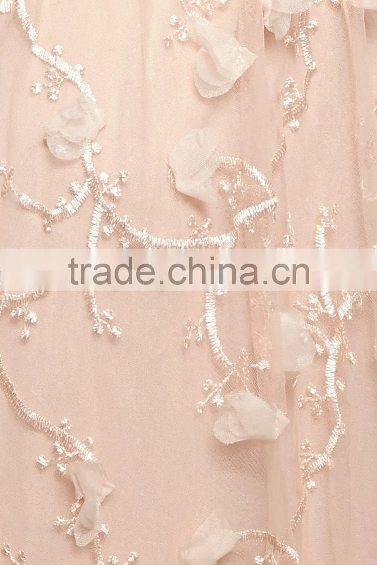 China Guangzhou clothing OEM Sleeveless Taupe Cherry Blossom Chiffon Gown