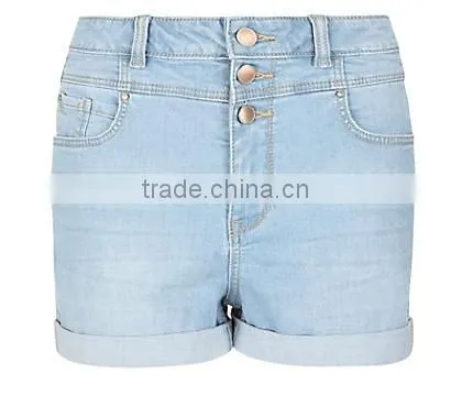 Light Blue High Waisted Turn Up Denim Shorts