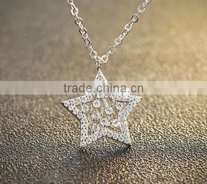 AAA cz pave setting necklace 925 silver star shaped pendant