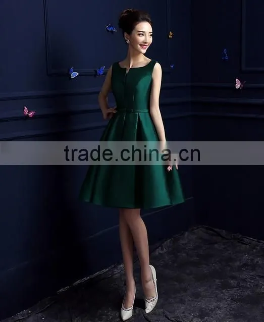 short satin low back open party dress dark green