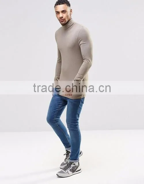 Men extreme muscle skinny fit roll neck long sleeve tee shirt OEM china manufacturers