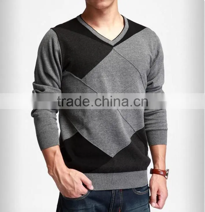 2014 new fashion design mens leisure style knit sweater ,v-neck splicing knit colors slim-fitting sweaters