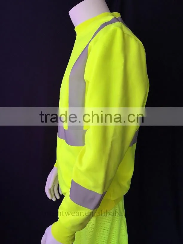 80% polyester 20% cotton fleece hi vis safety sweatshirt with heat-applied reflective tape meet CSA Z96 requirement