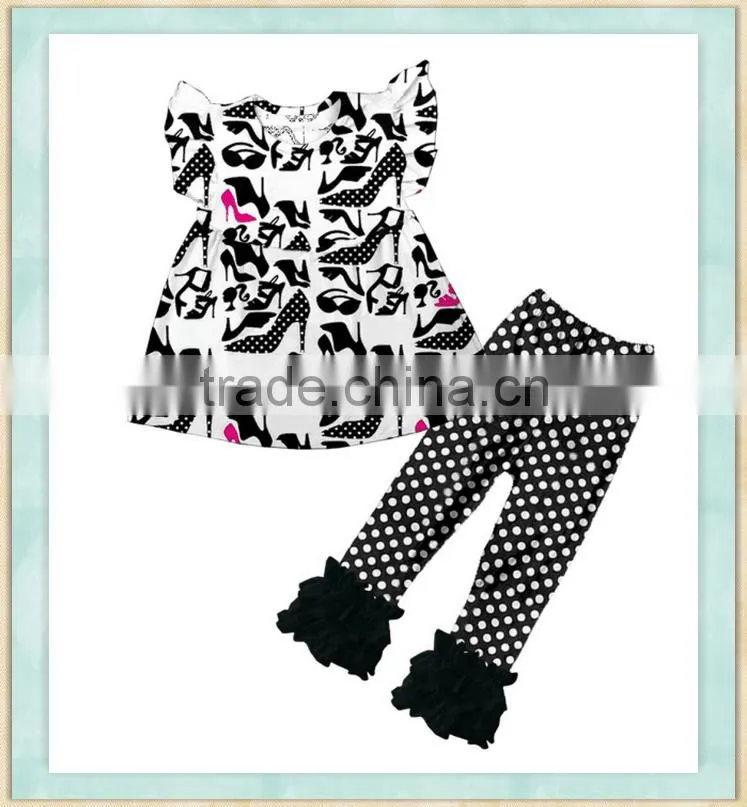 New style Ibear Garment kids clothing children flutte sleeve outfit wholsesale in alibaba