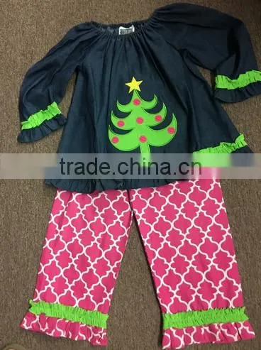 Factory price wholesale sales clothing Girl Christmas fashion embroidery blouses and trouser suits baby girl boutique clothing s