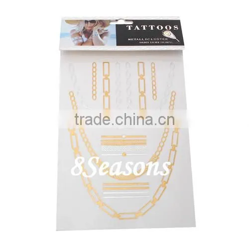 Mixed Chain Necklaces Pattern Gilding Water Transfer Printing Large Size Waterproof Paper Temporary Tattoos Sticker