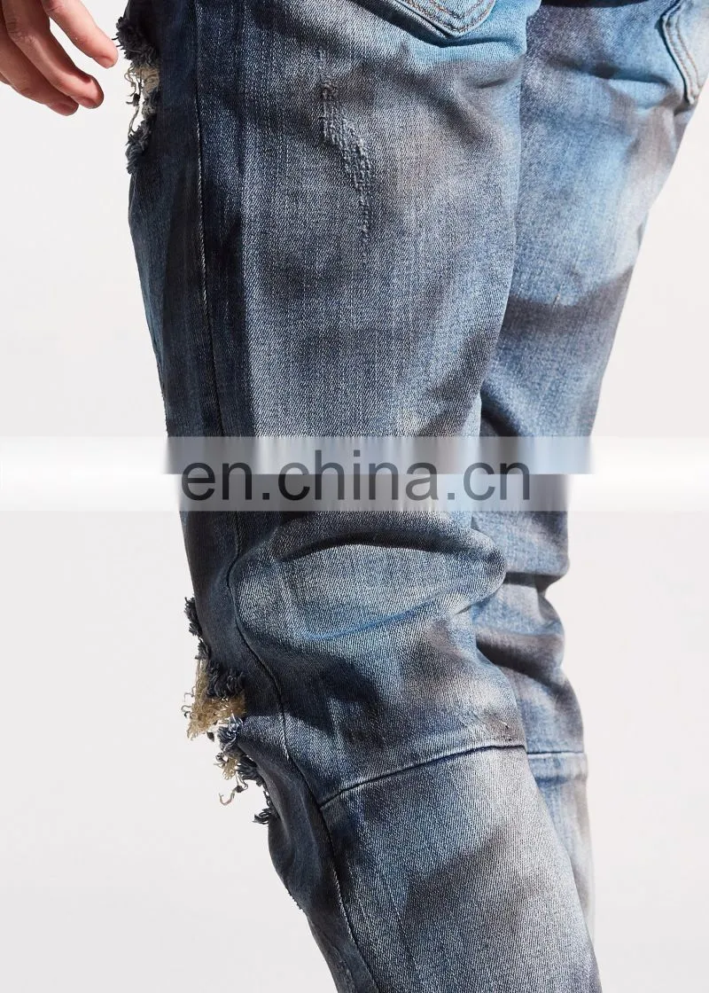 DiZNEW Men's Stretchy Ripped Skinny Biker Jeans Destroyed Frayed Slim Fit Denim Pants