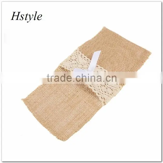 Hessian Burlap Lace Bags Wedding Cutlery Holder Pouch Table Decoration SPT128