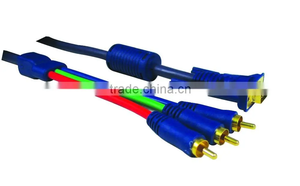 high quality gold plated vga to 3RCA component cable, vga to av cable