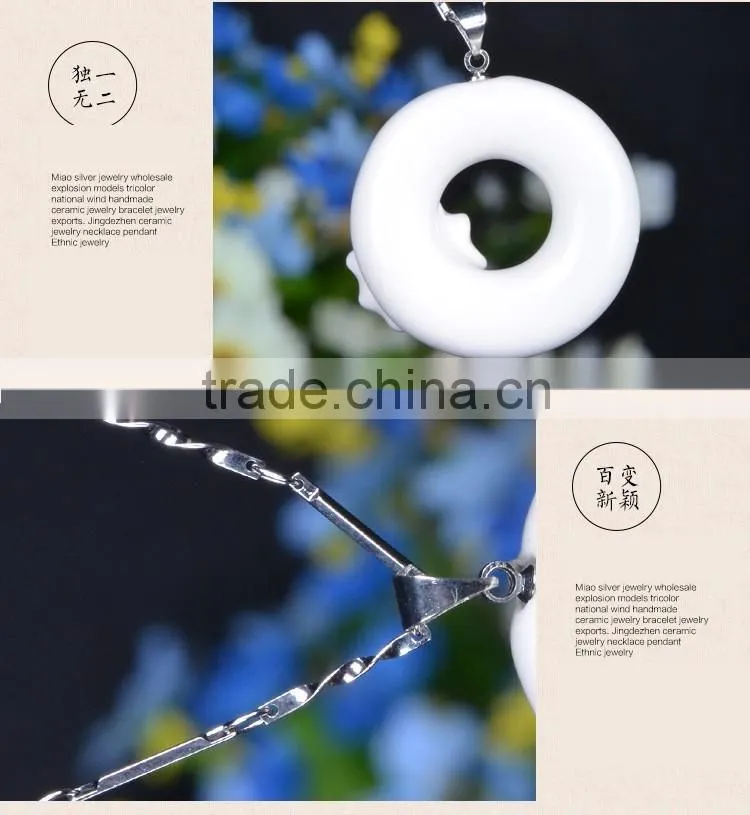 Czech diamond paved enamel famille rose porcelain glazed pendant necklace