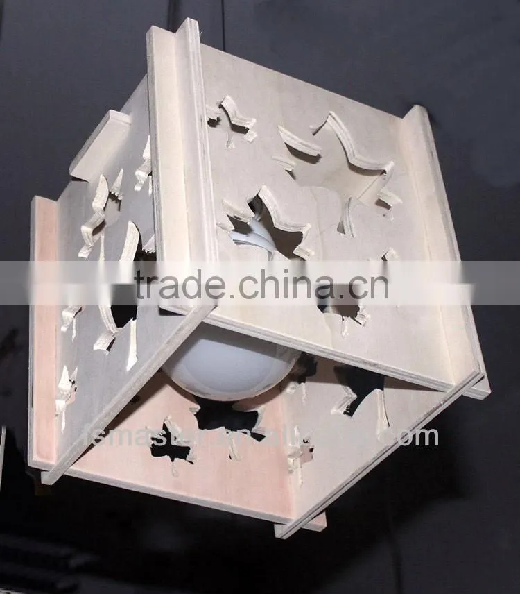 2013new design wooden nature color warm color cube shape pendant light for restaurant