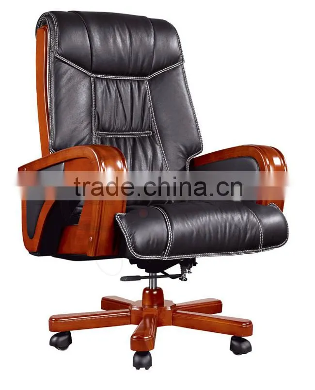 Luxury CEO swivel chair wood base