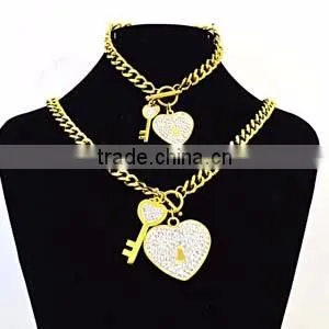 fashion jewelry chain necklace key & heart pendant bridal jewelry set