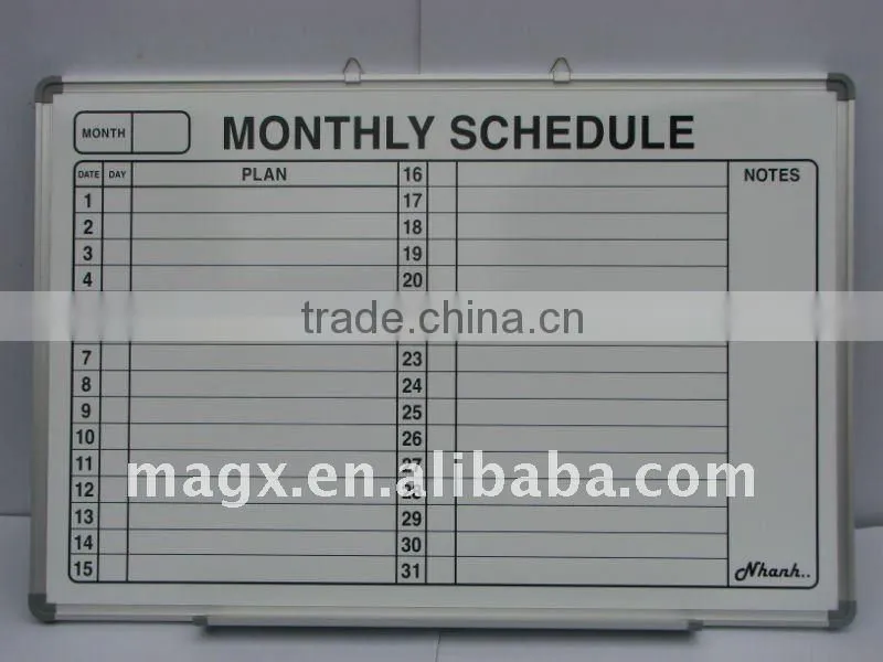 Whiteboard With Lines For Monthly Schedule