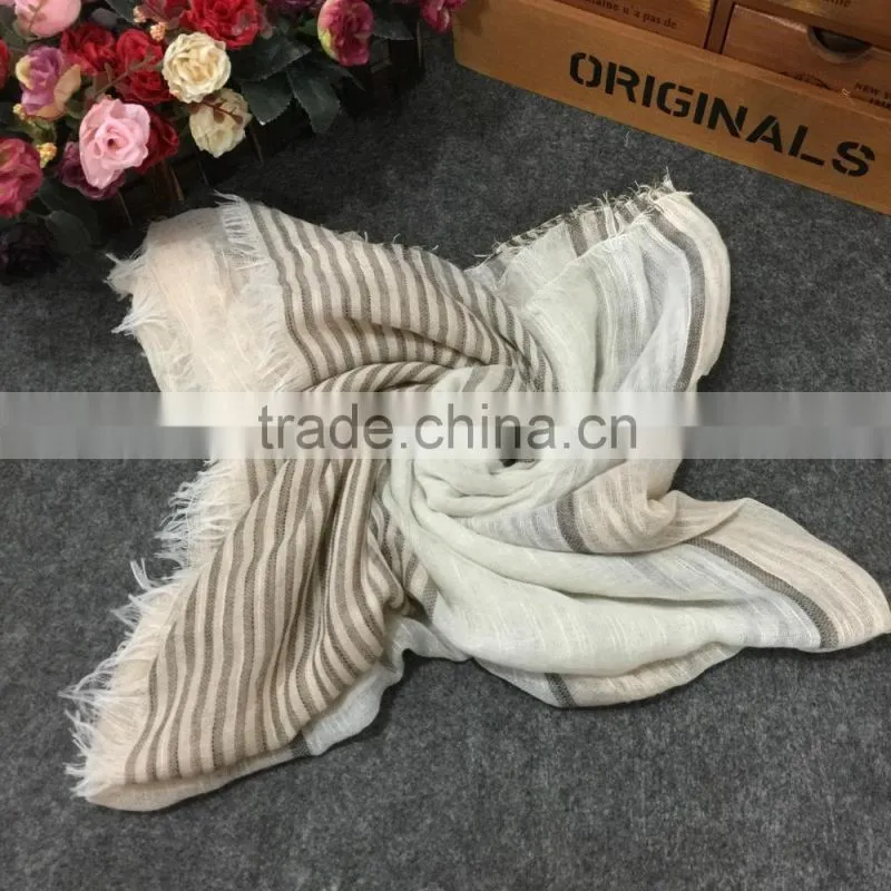 Latest Design Korean Fashion Cotton Linen Striped Fringe Tassel Scarf