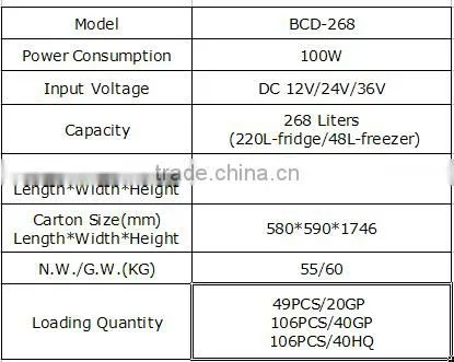 Meilile BCD-268 DC&Solar Refrigerator Freezer 268L