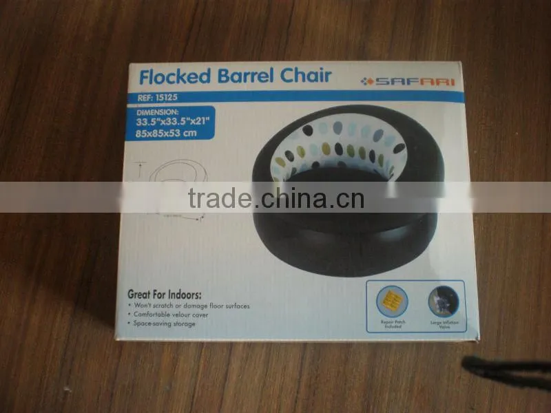 PVC inflatable flocked single sofa/inflatable round single flocking sofa