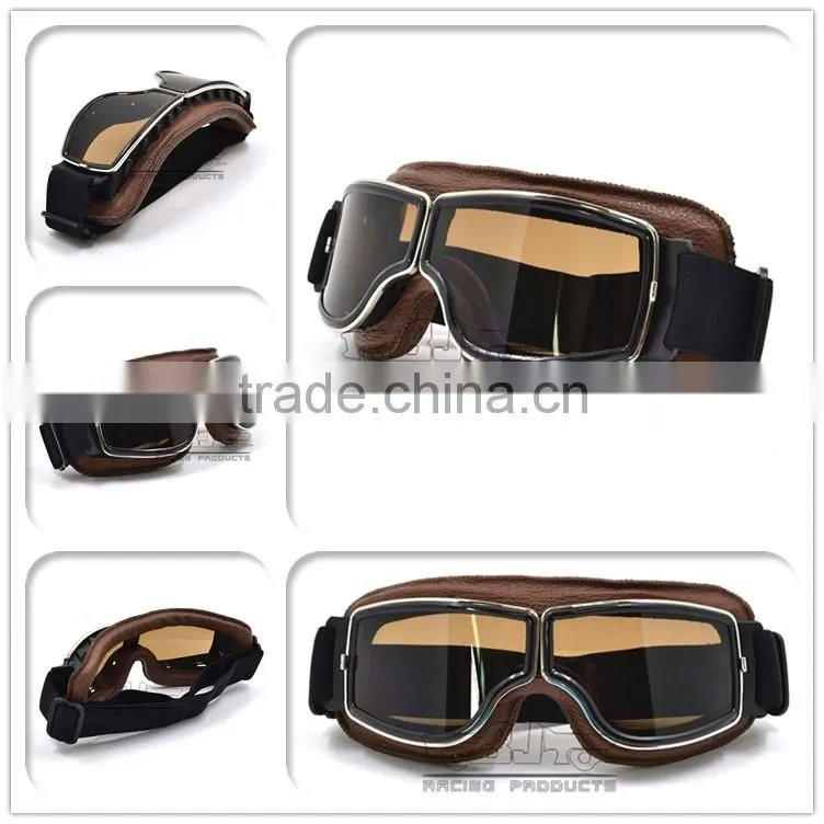 BJ-GT-011 Top Quality Adult Custom Coffee Leather Safety Spectacles Motocross Goggles