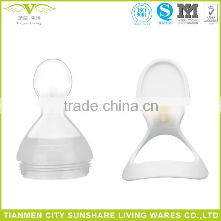 90ML/3OZ Silicone Squeeze Baby Feeding Bottle With Spoon Baby Bottles