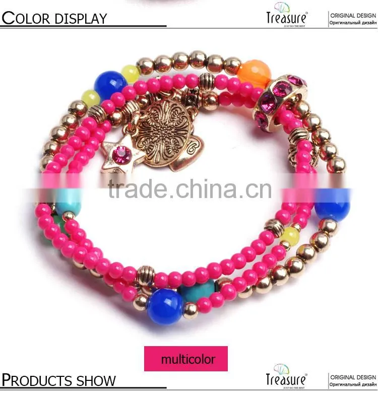 Chinese style rhinestone multicolor beads bracelet bangle jewelry for girls in 2016